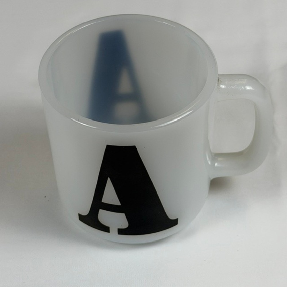 Vintage Glasbake Milk Glass Initial A Coffee Mug White Black Letter Mug